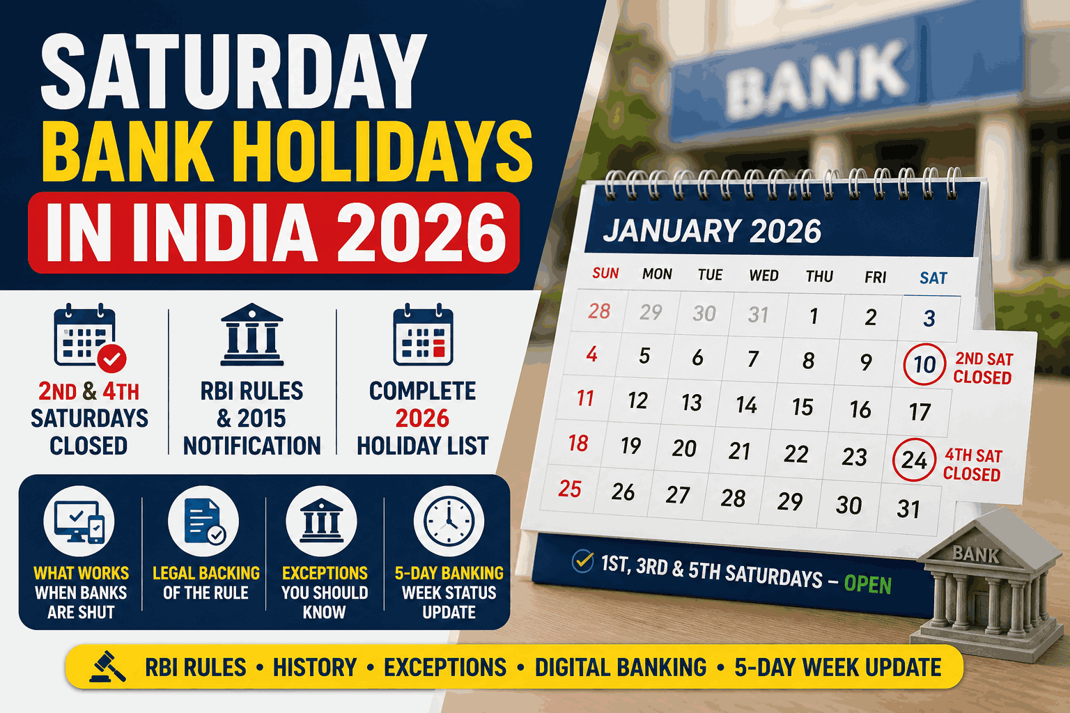 Saturday Bank Holidays in India: The Complete 2026 Guide to RBI's Saturday Rule