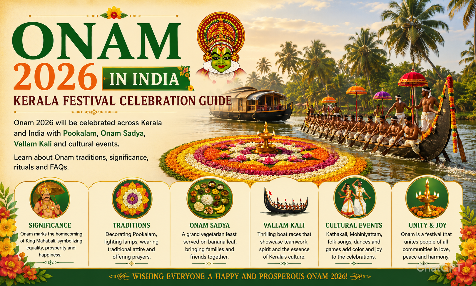 Onam 2026 in India: Dates, History, Pookalam, Sadya, Traditions & Celebration Guide