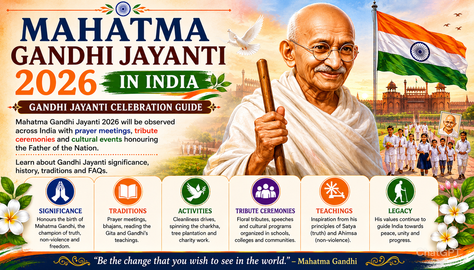 Mahatma Gandhi Jayanti 2026 in India: Date, History, Significance, Celebrations & Tribute Guide
