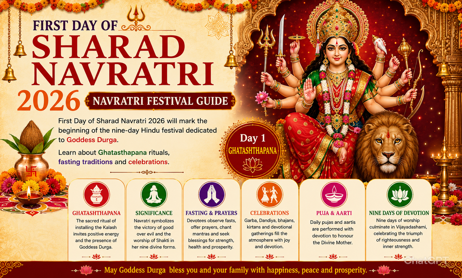 First Day of Sharad Navratri 2026 in India: Date, Ghatasthapana, Rituals & Celebration Guide