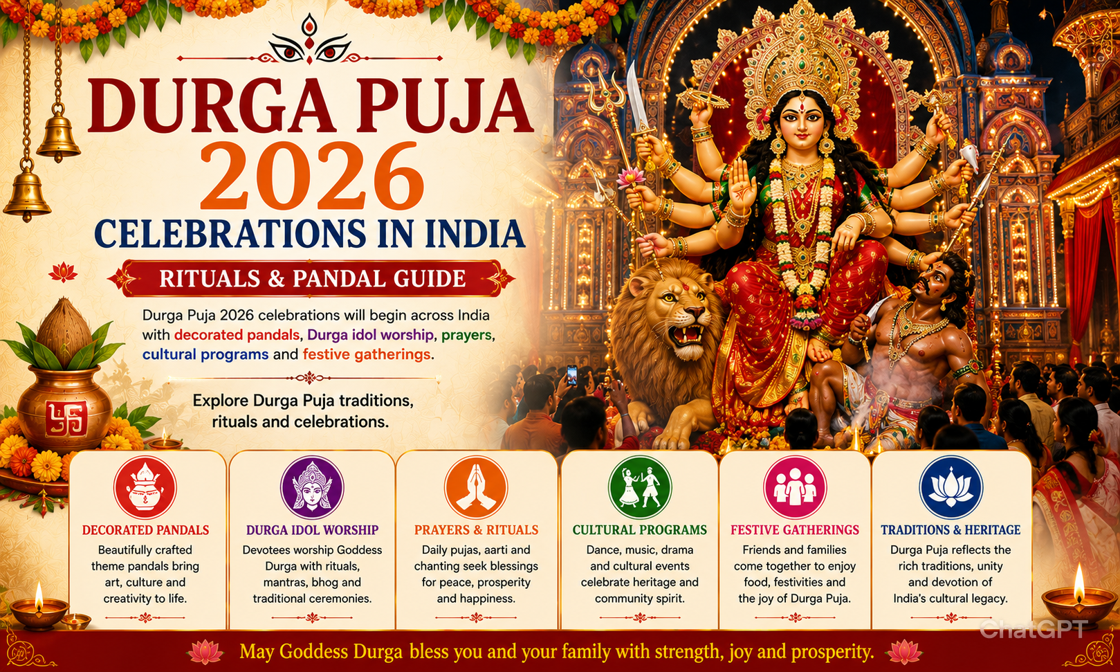 First Day of Durga Puja Festivities 2026 in India: Date, Rituals, Pandals & Celebration Guide