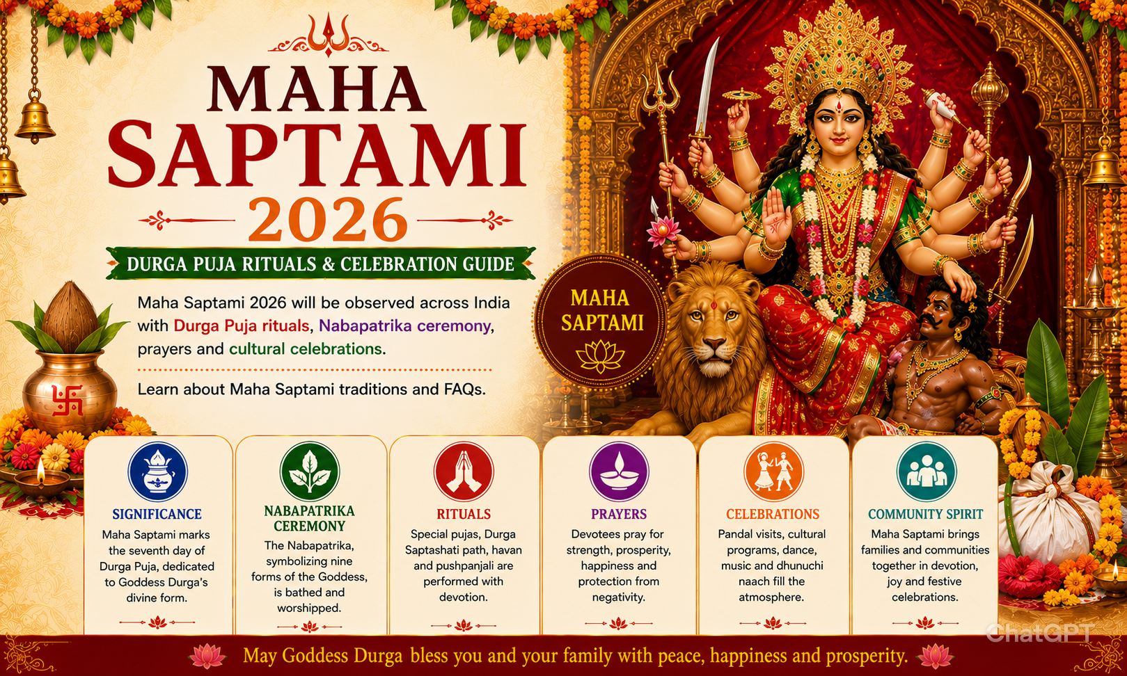 Maha Saptami 2026 in India: Date, Durga Puja Rituals, Significance & Celebration Guide