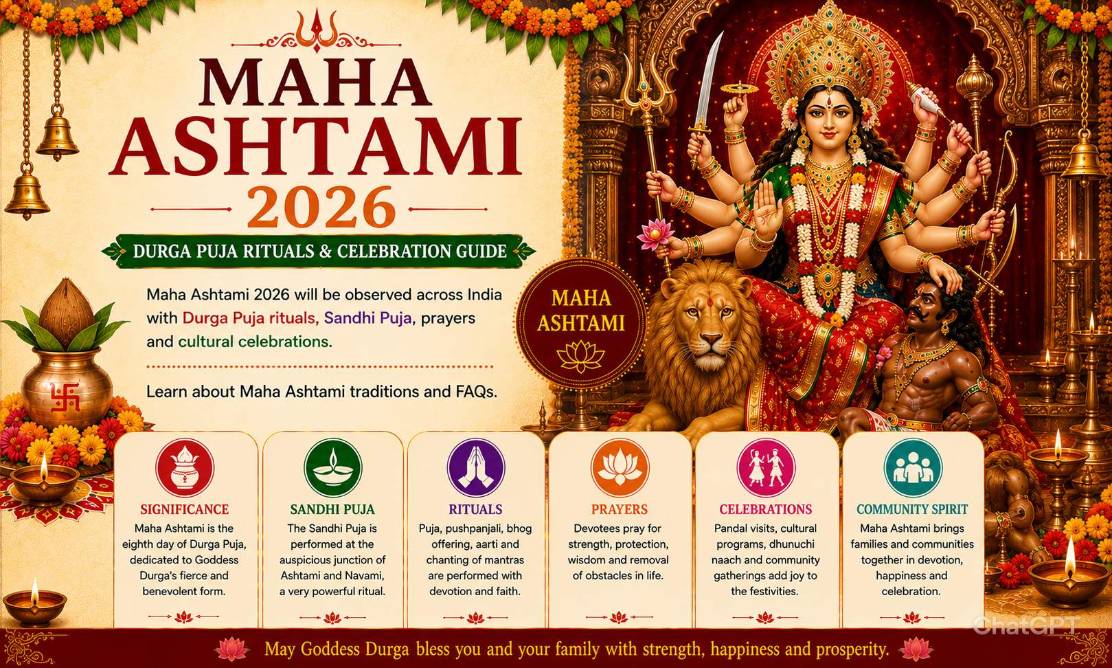 Maha Ashtami 2026 in India: Date, Durga Puja Rituals, Sandhi Puja & Celebration Guide
