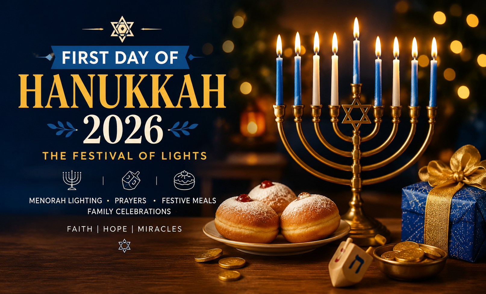 First Day of Hanukkah 2026: Date, Traditions, Menorah Lighting & Celebration Guide