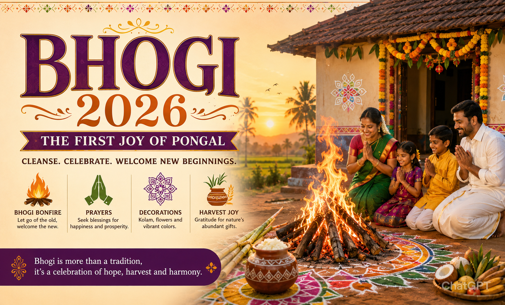 Bhogi 2026: Date, Significance, Traditions, Pongal Celebrations & Rituals Guide