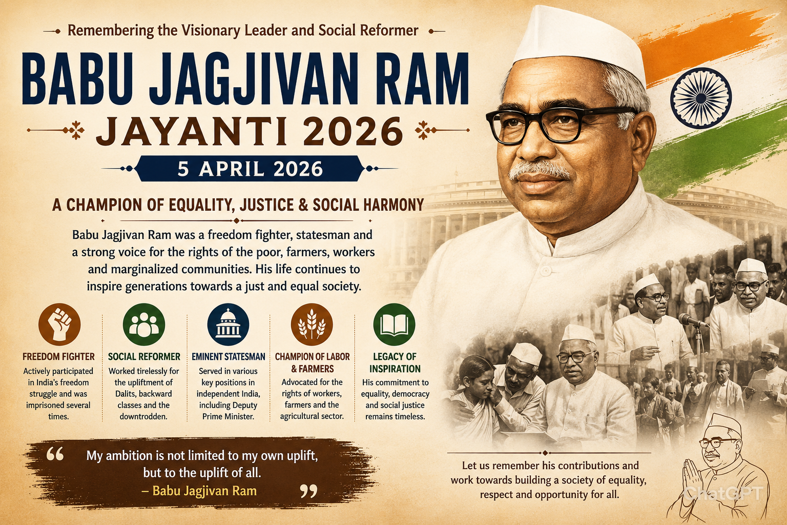 Babu Jagjivan Ram Jayanti 2026: History, Contributions, Significance & Celebration Guide
