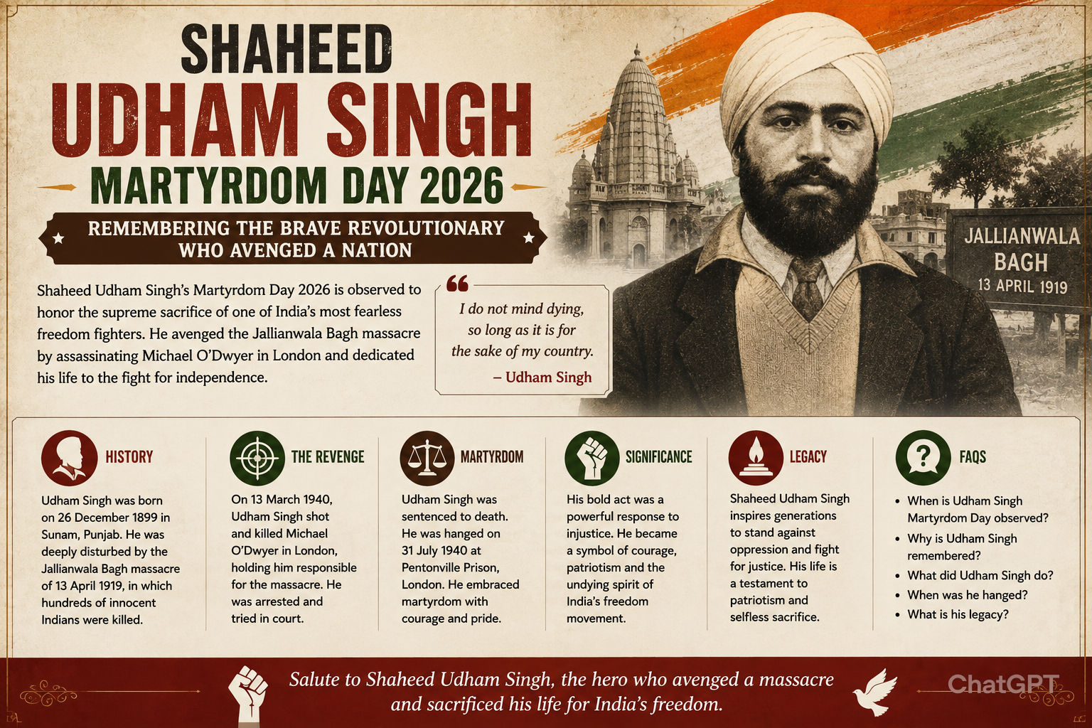 Shaheed Udham Singh’s Martyrdom Day 2026: History, Significance & Legacy