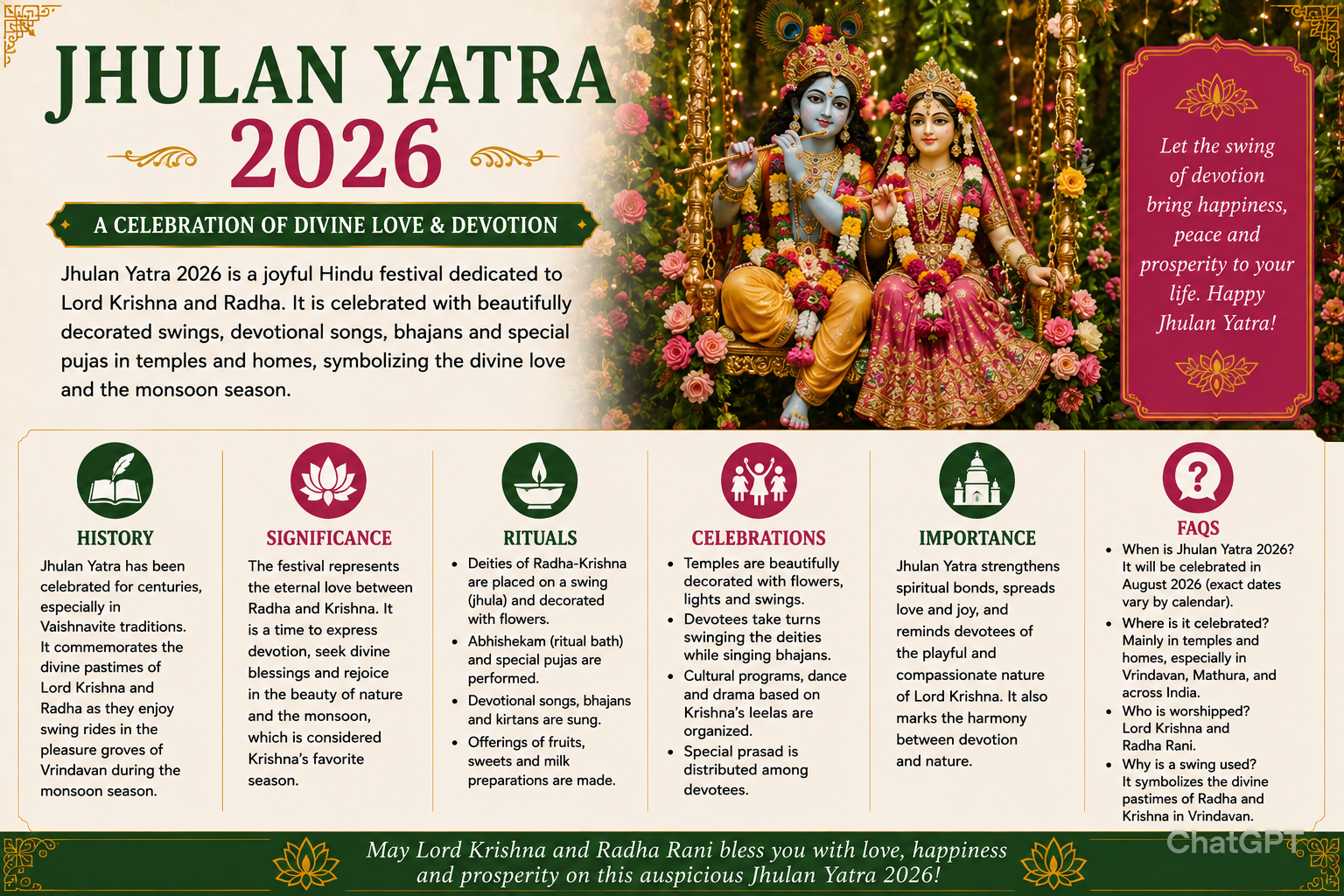 Jhulan Yatra 2026: History, Significance, Rituals & Krishna Festival Guide