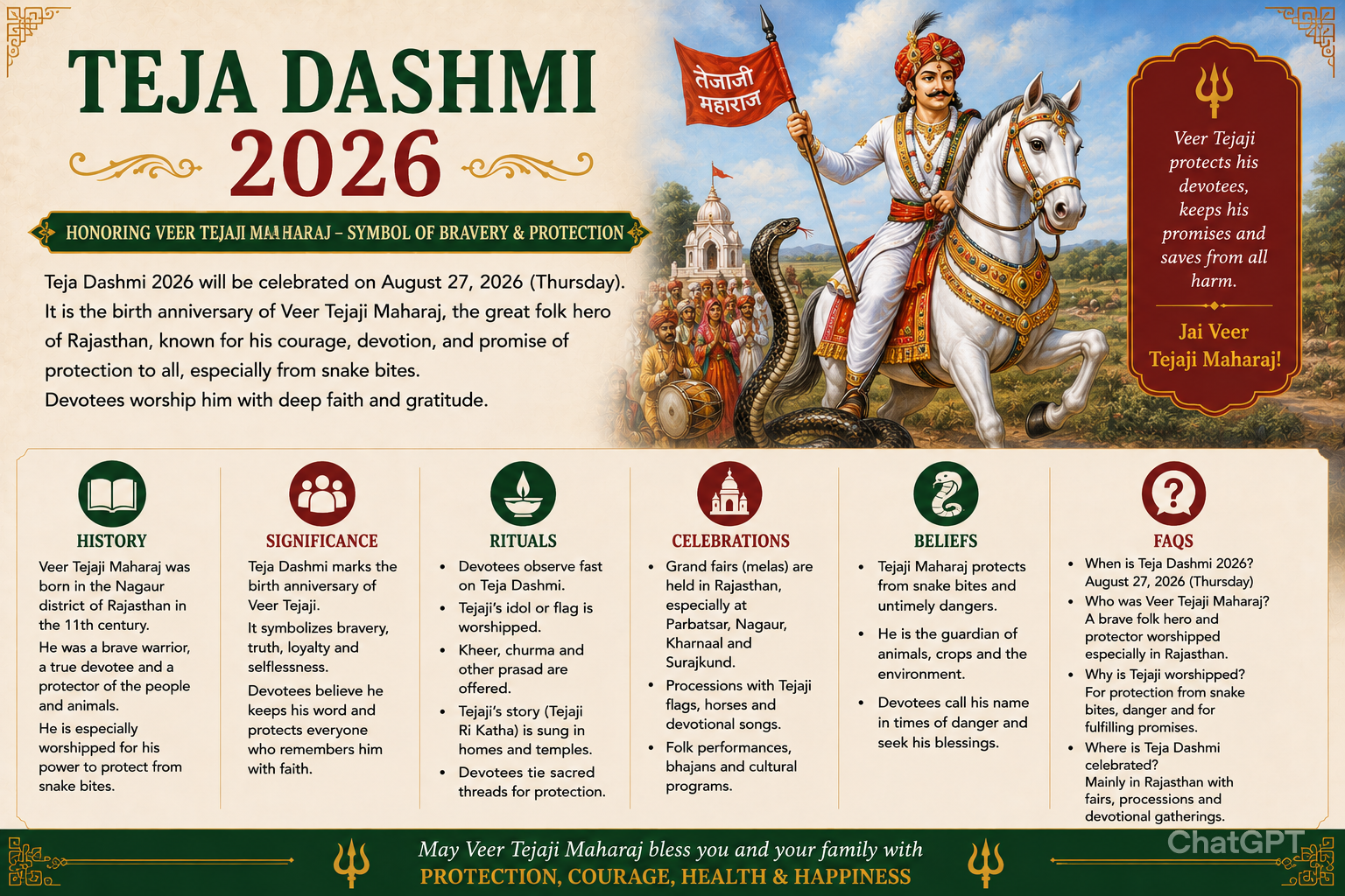 Teja Dashmi 2026: History, Significance, Rituals & Veer Tejaji Festival Guide