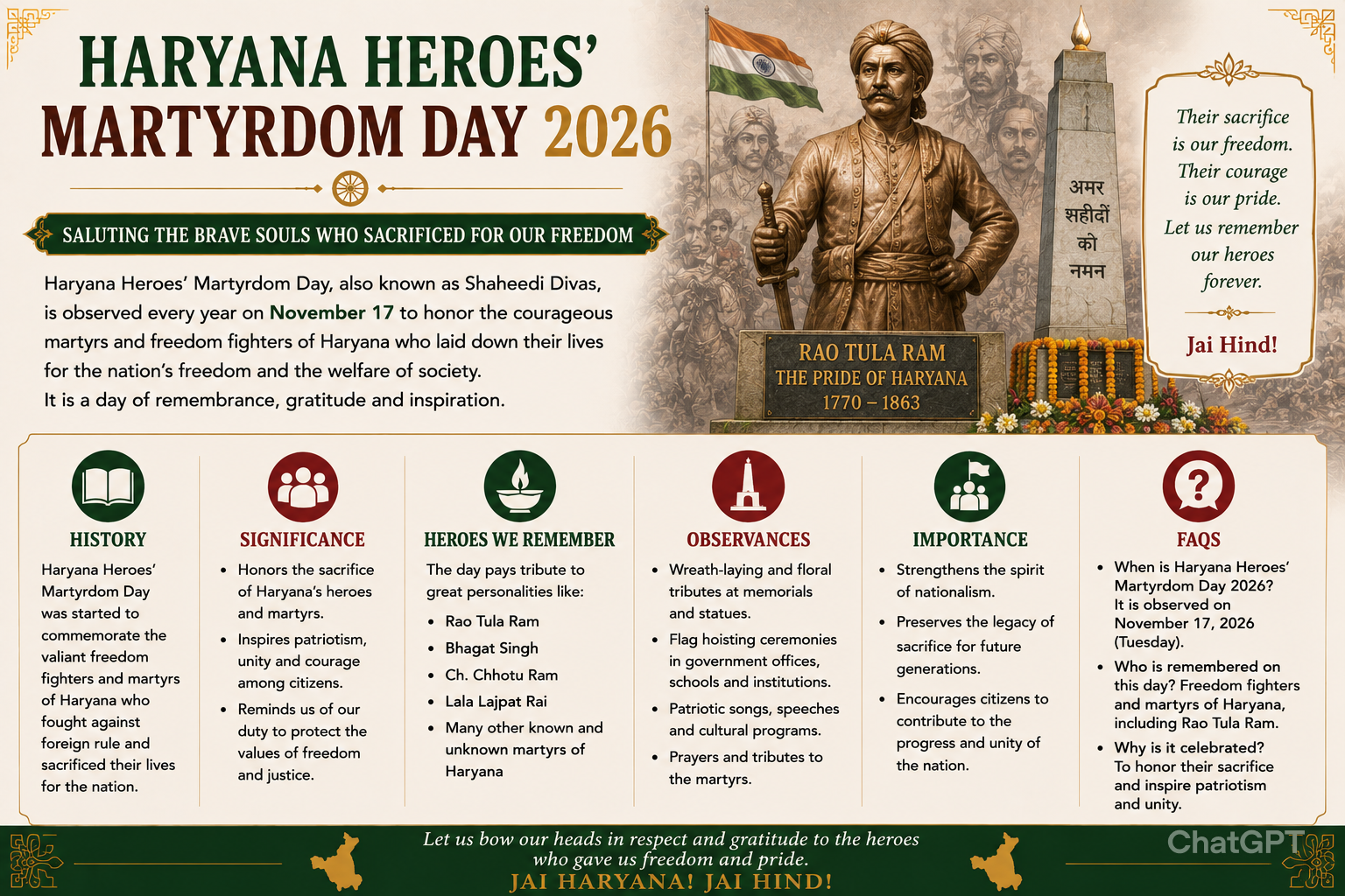 Haryana Heroes’ Martyrdom Day 2026: History, Significance & Shaheedi Divas Guide