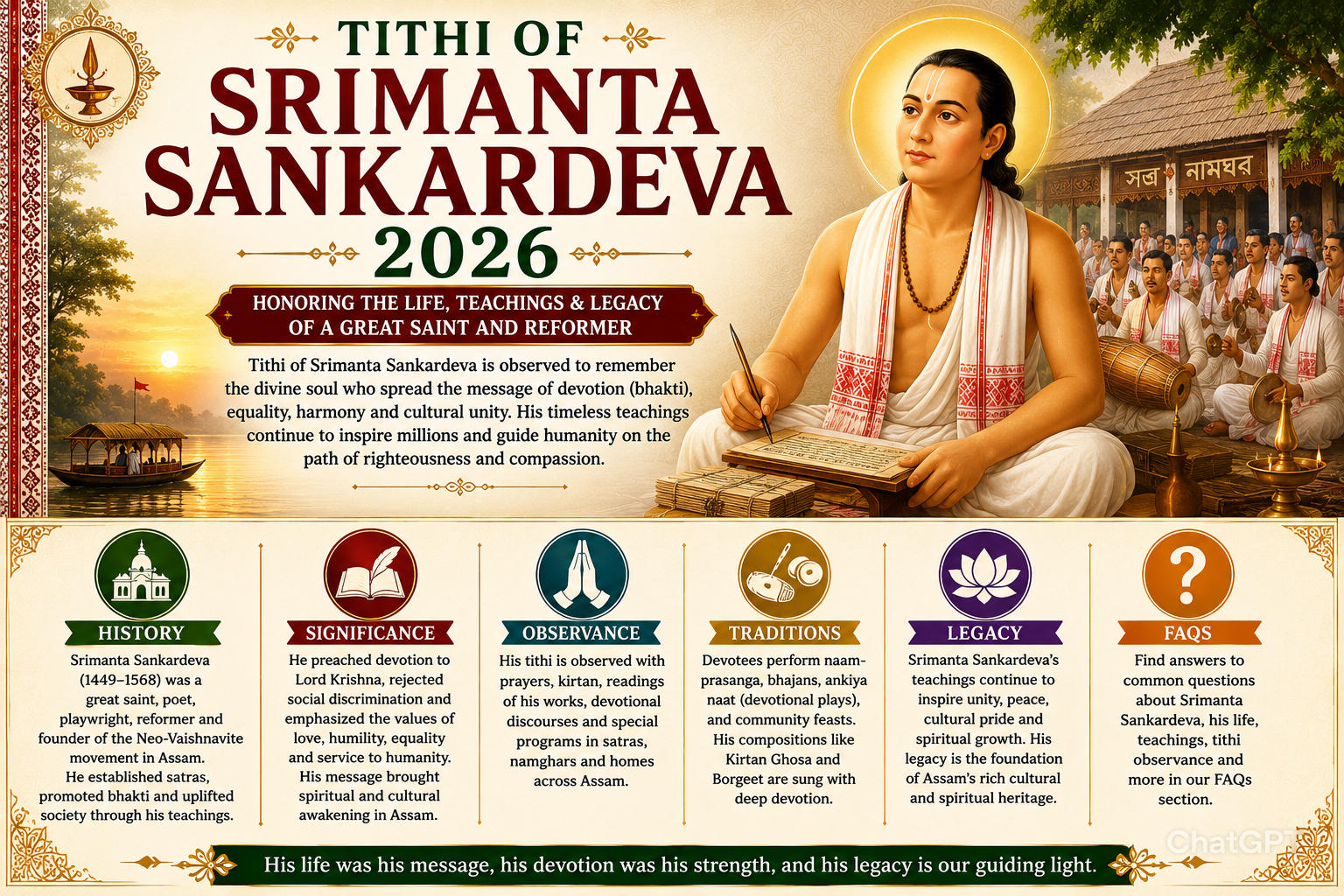 Tithi of Srimanta Sankardeva 2026: History, Significance, Observance & Legacy