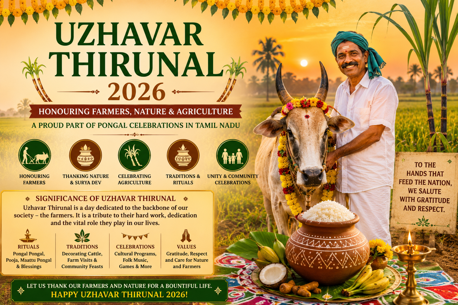 Uzhavar Thirunal 2026 in Tamil Nadu: Date, Significance, Traditions, Pongal Festival Guide