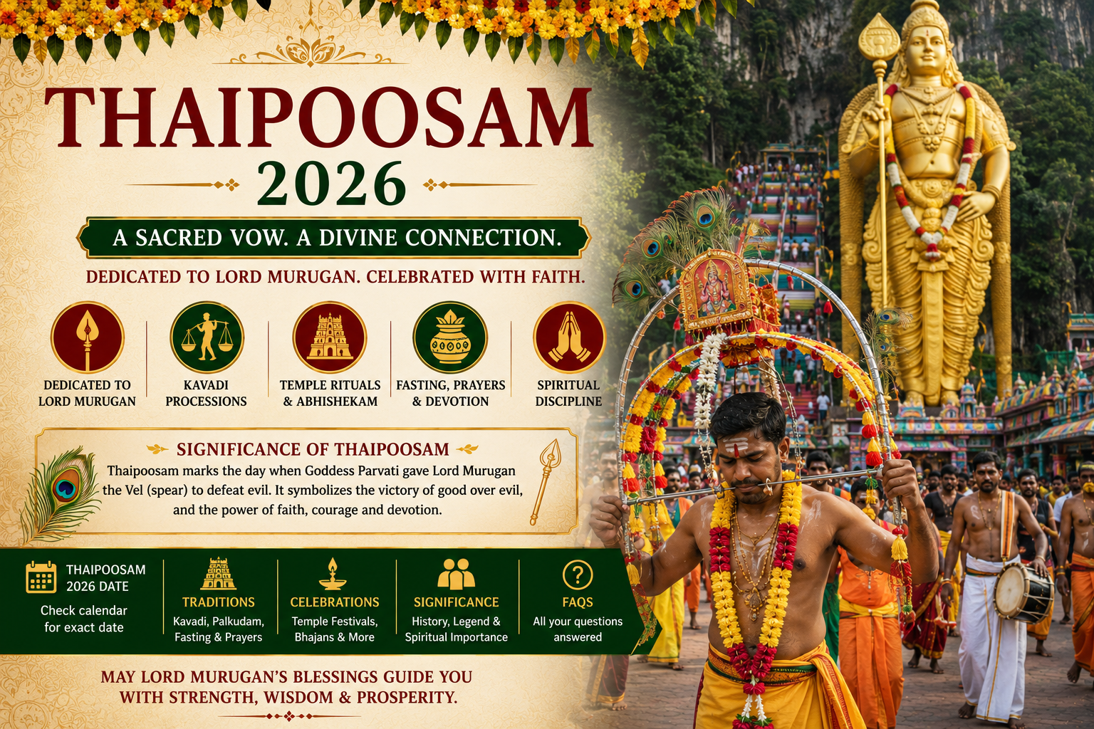 Thaipoosam 2026 in India: Date, Kavadi Rituals, Significance, Traditions & Murugan Festival Guide