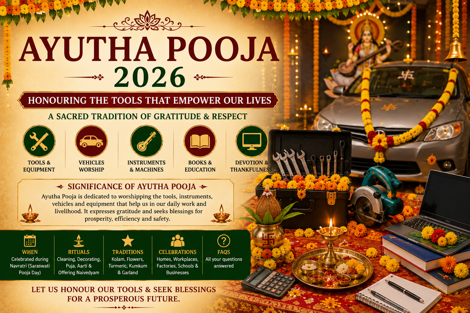 Ayutha Pooja 2026 in India: Date, Rituals, Significance, Traditions & Vijayadashami Festival Guide