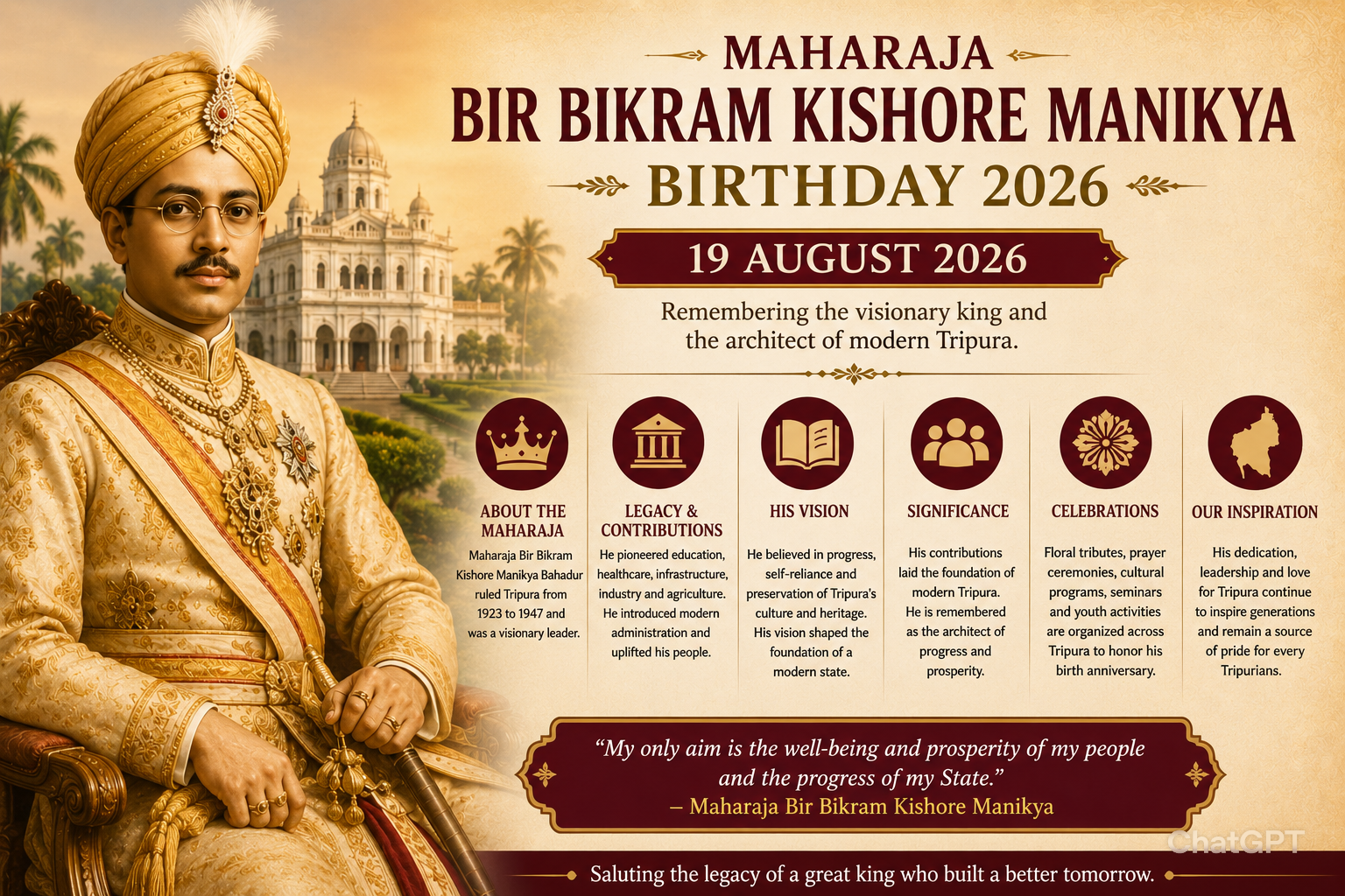 Birthday of Maharaja Bir Bikram Kishore Manikya 2026: History, Legacy, Significance & Celebration Guide