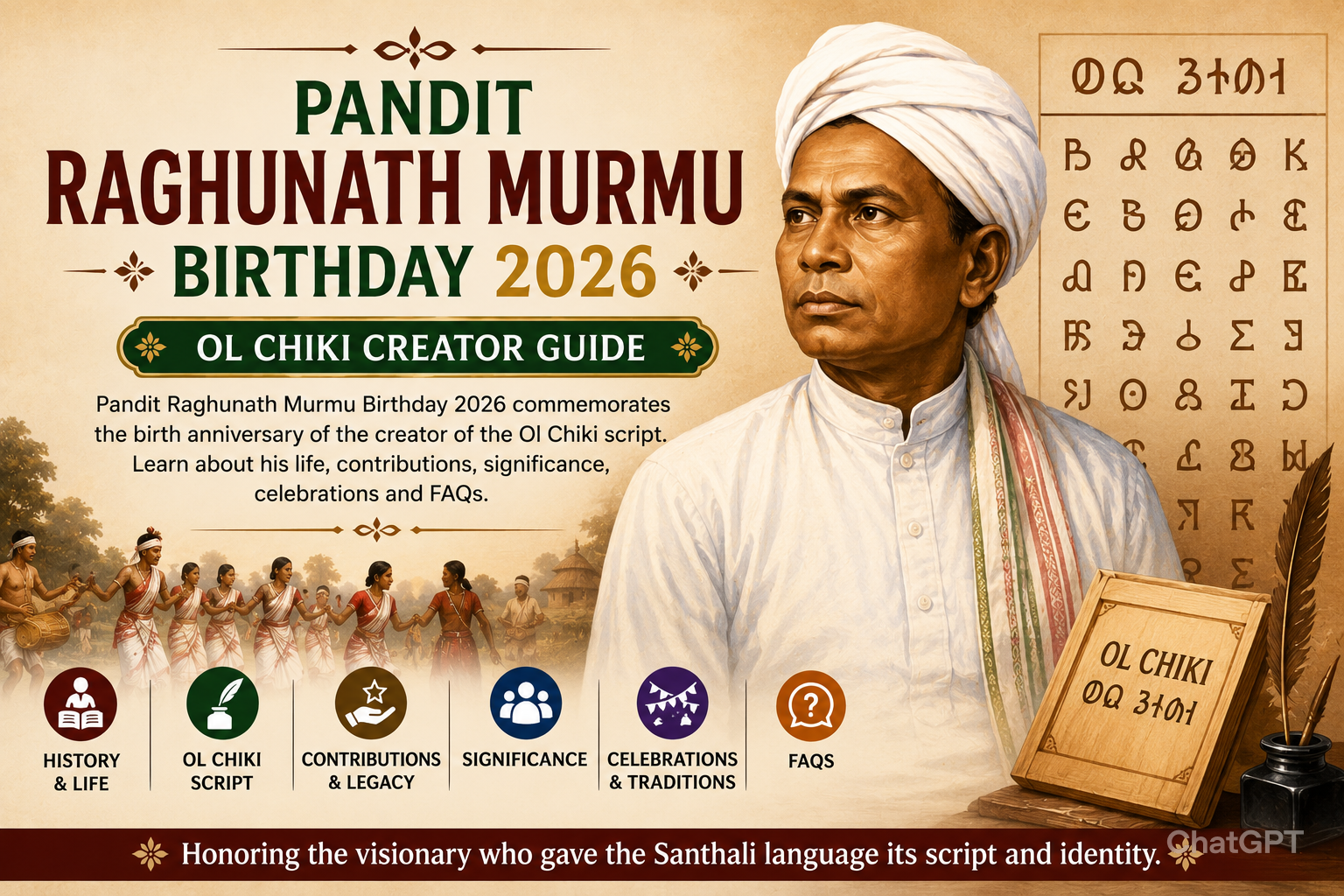 Birthday of Pandit Raghunath Murmu 2026: History, Significance, Ol Chiki Script & Celebration Guide